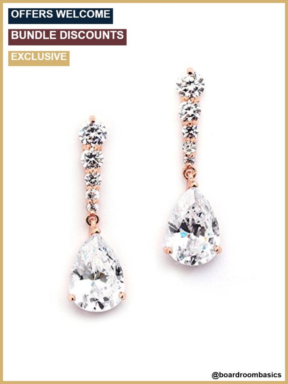 14K Rose Gold Plated CZ Teardrop Drop Dangle Earrings for Wedding Prom